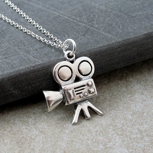 Movie Camera Necklace, 925 Sterling Silver Movie Camera Charm Necklace, Movie Producer Necklace, Hollywood Charm, Film Producer Charm