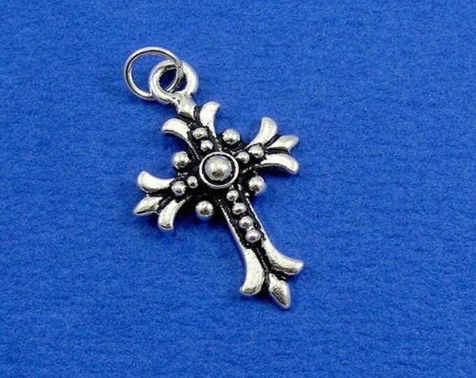 Fleur De Lys Cross Charm - Silver Plated Fleur De Lis Cross Charm for Necklace or Bracelet
