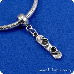 Snowboard European Dangle Bead Charm - Sterling Silver Snowboard Charm for European Bracelet