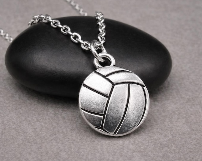 Silver Volleyball Charm Necklace, Double-sided Sports Ball Pendant, Gift for Coach, Ball Player Jewelry