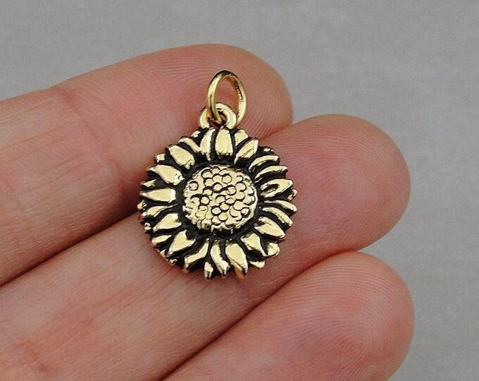 Sunflower Charm, Gold Sunflower Charm for Necklace or Bracelet, Gold Daisy Charm, Flower Charm Jewelry, Sunflower Garden Themed Jewelry Gift