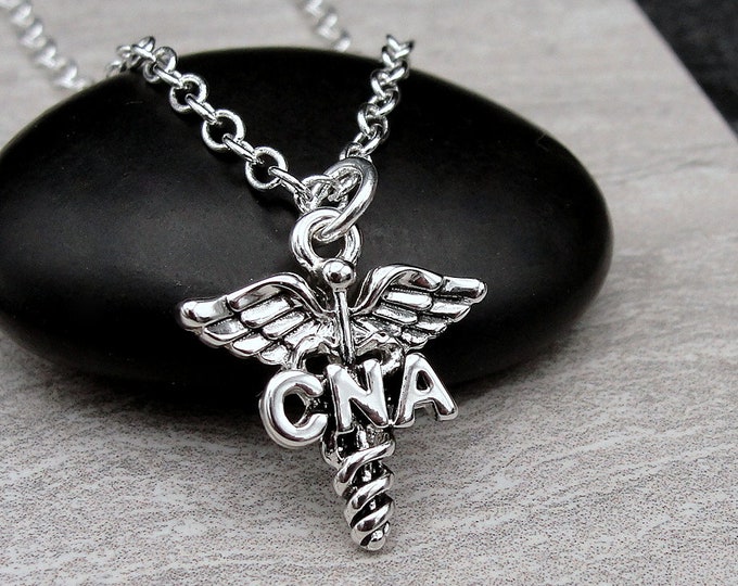 Certified Nursing Assistant Necklace, Silver CNA Charm Necklace, CNA Caduceus Necklace, Nurse's Assistant Charm, Nursing Assistant Gift