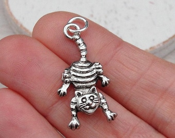 CLOSEOUT - Silver Striped Cat Charm, Kitty Cat Charm, Whimsical Cat Charm, Cat Pendant, Cat Lover Charm, Cat Lover Gift Jewelry