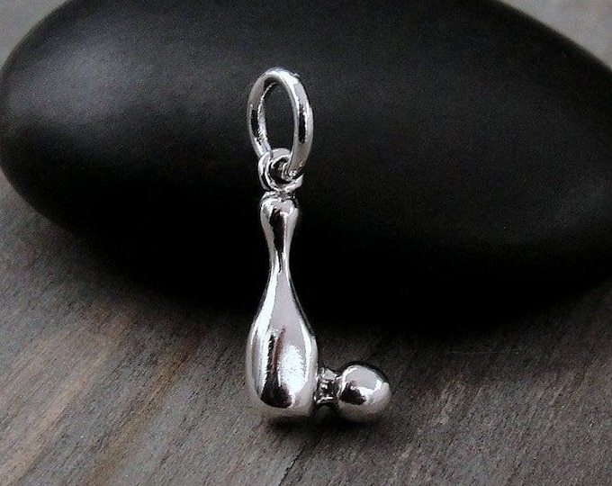 TIny Bowling Pin Charm, Sterling Silver 3D Bowling Ball Charm for Necklace or Bracelet, Bowling Charm, Bowler Charm, Bowling Gift