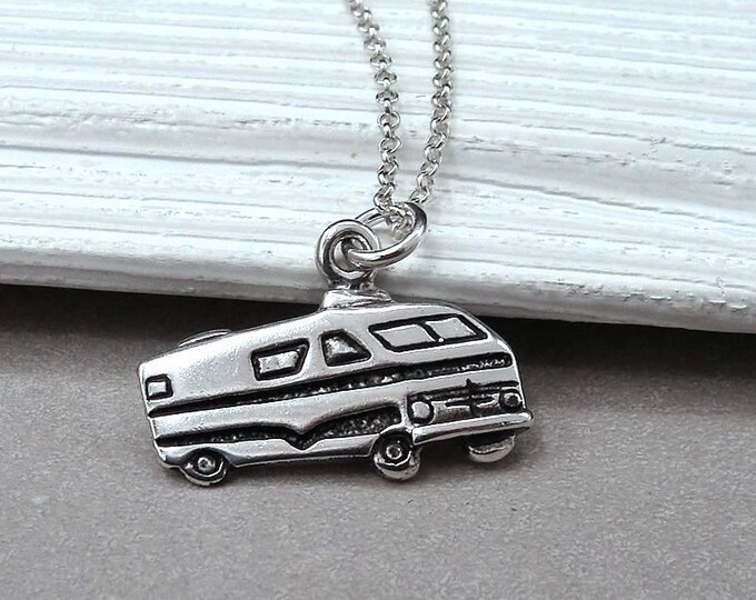 925 Sterling Silver Camper Necklace, Camper RV Charm, Campervan Charm, Camper Pendant, Van Life Charm, Road Trip Necklace, Travel Charm