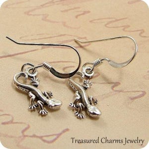 Tiny Gecko Lizard Earrings, Sterling Silver