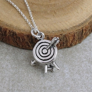 Archery Target Necklace, 925 Sterling Silver 3D Bullseye Target Charm Necklace, Darts Charm, Dart Throwing Charm, Game of Darts Charm