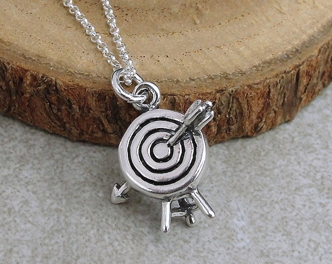 Archery Target Necklace, 925 Sterling Silver 3D Bullseye Target Charm Necklace, Darts Charm, Dart Throwing Charm, Game of Darts Charm