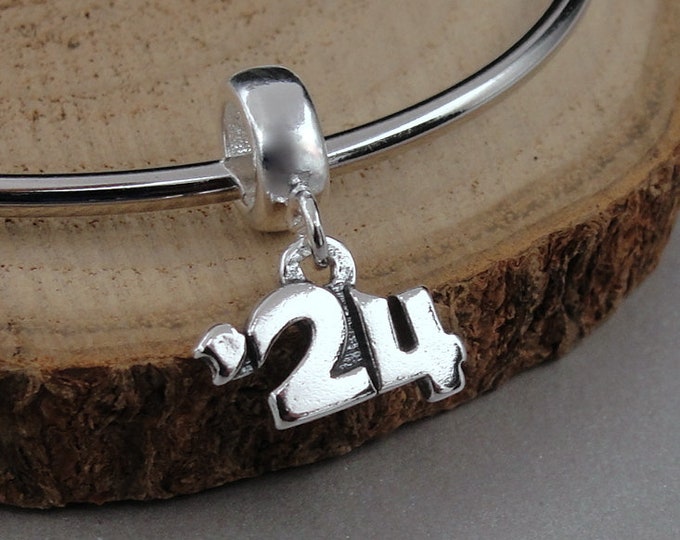 Sterling Silver 2024 Graduation Charm, Class of 2024 Charm,  Year 2024 Charm, Bracelet Charm, Graduation Charm with Bail, Graduation Gift