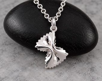 Farfalle Necklace, Silver Plated Bowtie Pasta Charm Necklace, Pasta Necklace, Bow Tie Pasta Charm, Pasta Lover Gift, Pasta Jewelry