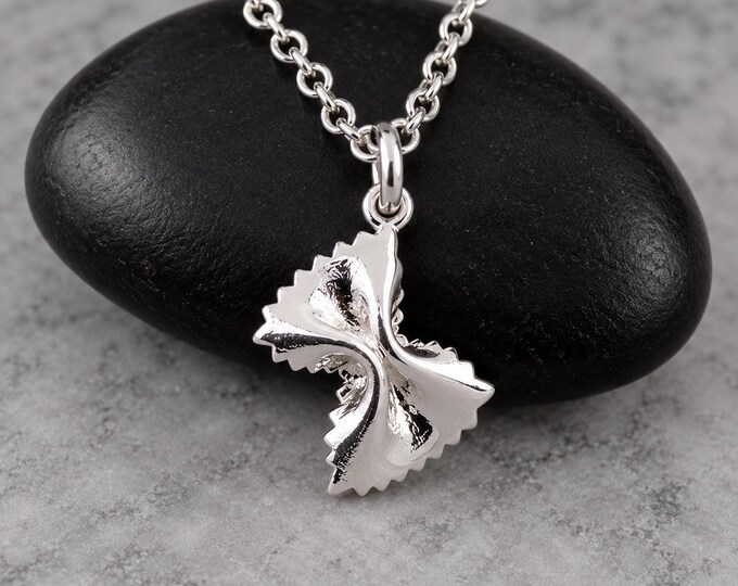 Farfalle Necklace, Silver Plated Bowtie Pasta Charm Necklace, Pasta Necklace, Bow Tie Pasta Charm, Pasta Lover Gift, Pasta Jewelry