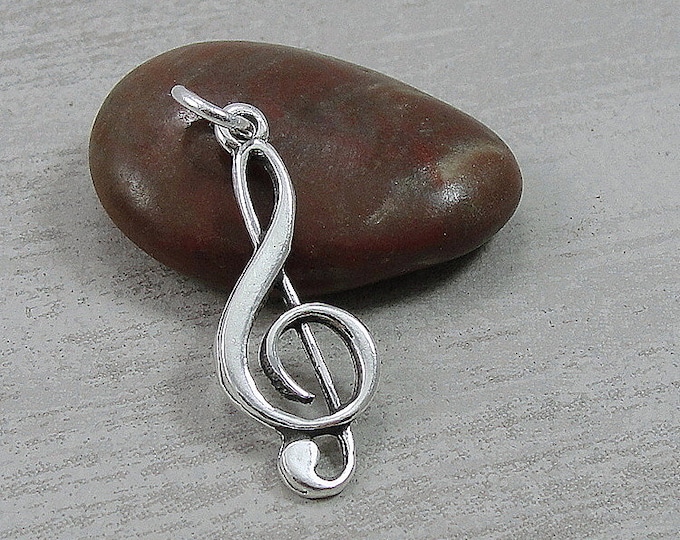 Treble Clef Charm, 925 Sterling Silver G-Clef Necklace Charm, G Clef Charm, Music Note Charm, Musician Charm, Piano Player Charm