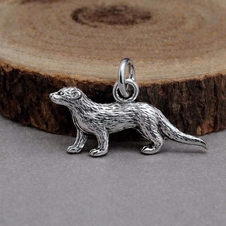 Ferret Charm for Necklace or Bracelet, Double-sided Ferret Pendant, Weasel Necklace, Ferret Gift, Weasel Gift image 2