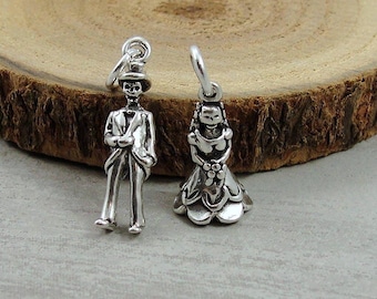 925 Sterling Silver Skeleton Bride and Groom Charm, Skeleton Bride Charm, Skeleton Groom Charm, Halloween Wedding, Halloween Jewelry
