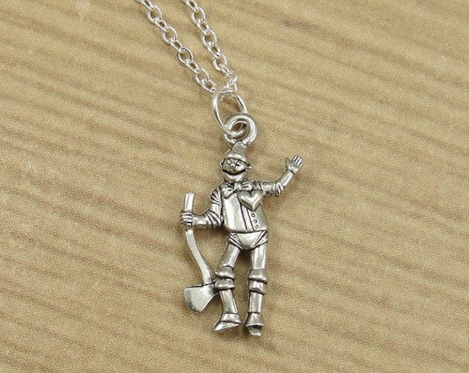 TIn Man Necklace, Silver Wizard of Oz Tin Man Charm on a Silver Cable Chain