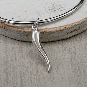 Italian Horn Charm, 925 Sterling Silver Italian Horn Charm for Necklace or Bracelet, Cornetto Charm, Cornicello Charm, Good Luck Charm