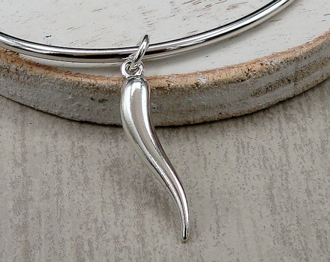 Italian Horn Charm, 925 Sterling Silver Italian Horn Charm for Necklace or Bracelet, Cornetto Charm, Cornicello Charm, Good Luck Charm