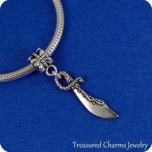 Scimitar Sword European Dangle Bead Charm - Silver Scimitar Sword Charm for European Bracelet