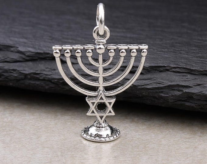 Sterling Silver 3D Menorah Charm, Chanukkiyah Pendant for Necklace or Bracelet, Jewish Jewelry, Hannukah Gift