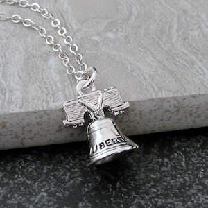 Silver Liberty Bell Necklace, 3D Liberty Bell Charm, Patriotic Necklace, Independence Bell Necklace, Philadelphia Jewelry,