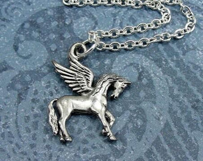 Pegasus Necklace, Silver Plated Pegasus Charm on a Silver Cable Chain