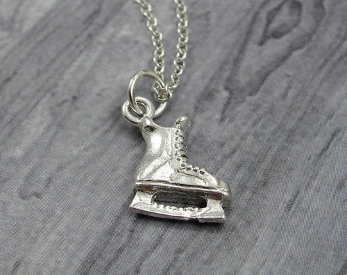 Ice Skate Necklace, Silver Plated Ice Skate Necklace on a Silver Cable Chain