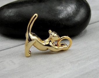 Gold Cat Charm, Stretching Cat Charm, Gold Cat Lady Charm, Crazy Cat Lady Charm, Cat Person Charm, Cat Lover Charm, Gift for Cat Lover