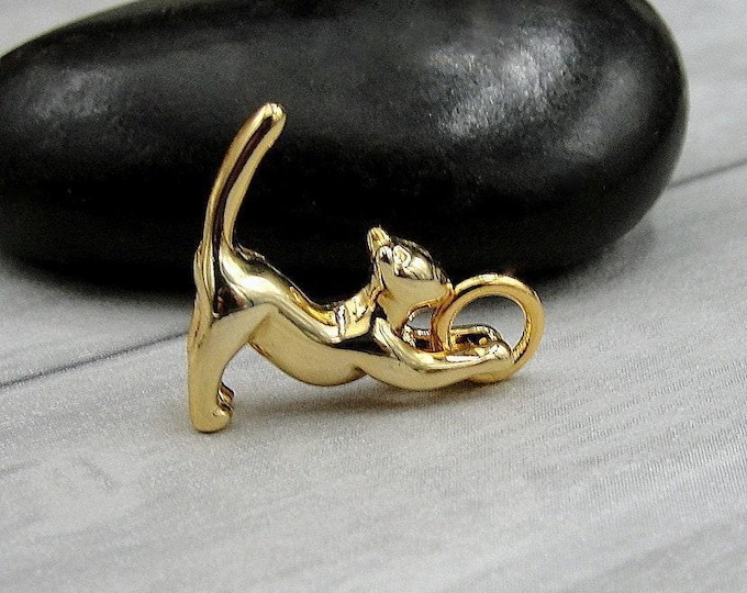 Gold Cat Charm, Stretching Cat Charm, Gold Cat Lady Charm, Crazy Cat Lady Charm, Cat Person Charm, Cat Lover Charm, Gift for Cat Lover