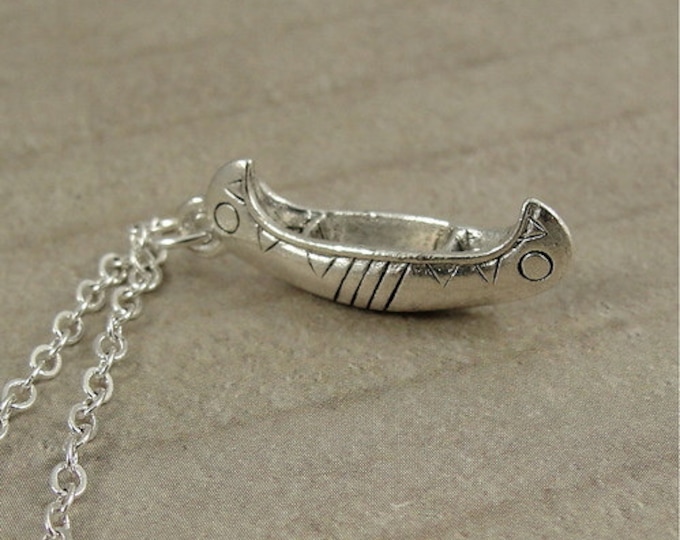 CLOSEOUT - Canoe Necklace, Silver Canoe Charm on a Silver Cable Chain