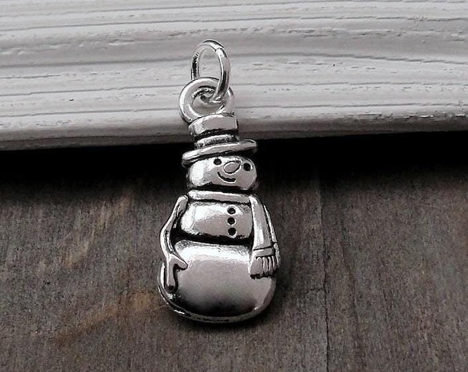 Snowman Charm, Silver Plated Snowman Pendant, Christmas Charm, Snowman Necklace Charm, Christmas Jewelry, Christmas Themed Charms