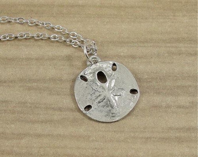 Sand Dollar Necklace, Silver Sand Dollar Charm on a Silver Plated Cable Chain