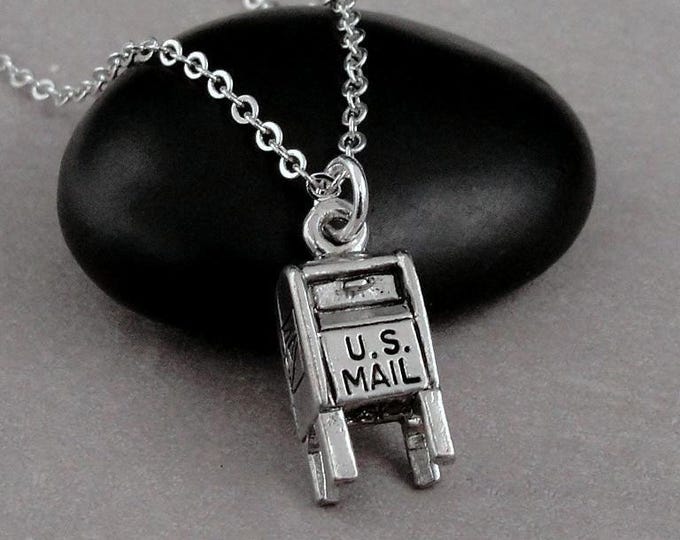 Mailbox Necklace, Silver 3D Mailbox Charm Necklace, Postal Charm Necklace, Mailman Charm Necklace, Mail Lady Charm Necklace, Mailman Gift