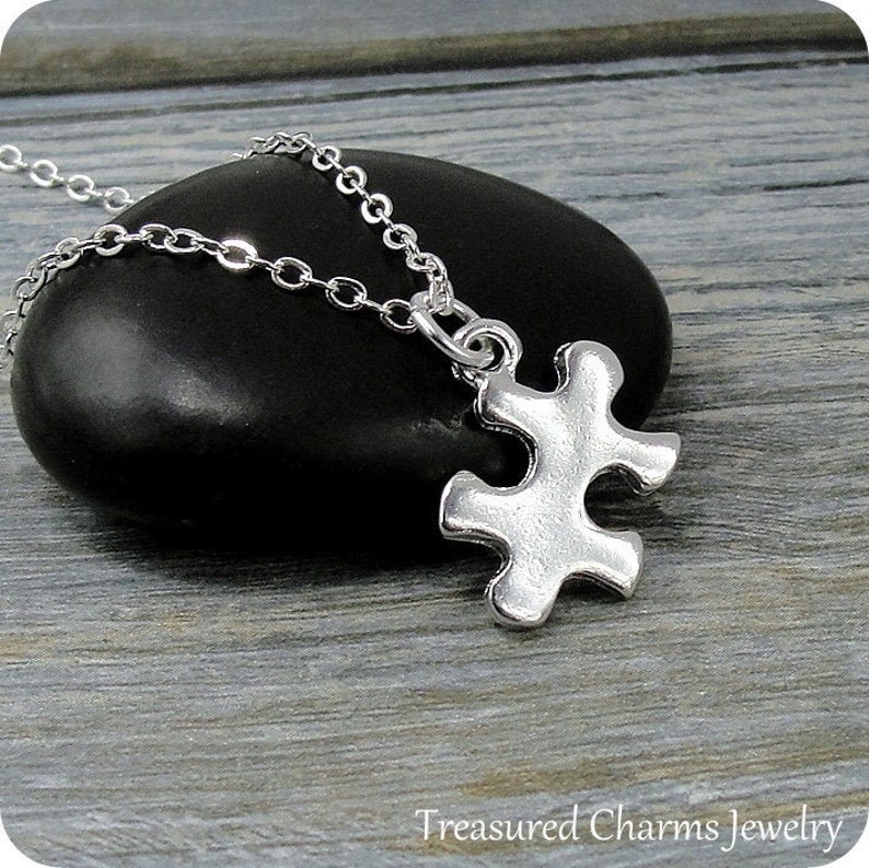 Puzzle Piece Necklace Silver Puzzle PIece Charm on a Silver Cable Chain