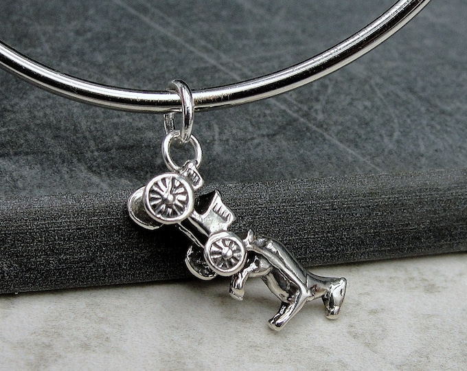 Sterling Silver Horse Buggy Charm, Horse Drawn Carriage Charm, Horse Carriage Charm, Bracelet Charm, Necklace Charm