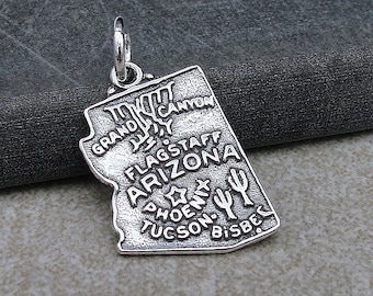 Arizona Charm, 925 Sterling Silver State of Arizona Necklace Charm, Arizona Souvenir Charm, Grand Canyon Charm, Phoenix Charm, Tucson Charm