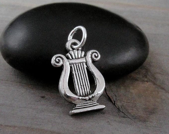 Silver Musical Lyre Charm, Greek Lyre Charm, Ancient Harp Charm, Greek Sorority Charm, Lyre Pendant Pendant, Greek Mythology Charm