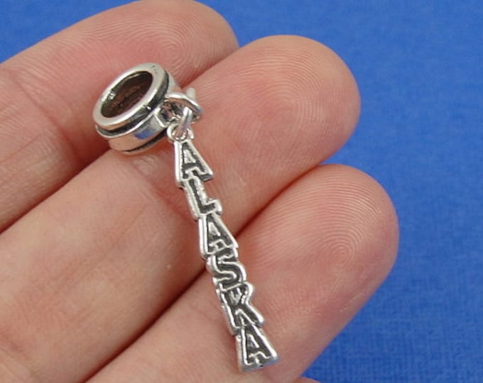 Alaska European Dangle Bead Charm - Sterling Silver State of Alaska Charm for European Bracelet