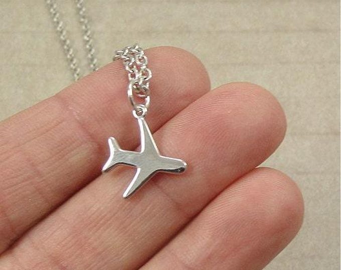 Miniature Airplane Necklace, Silver Airplane Charm on a Silver Cable Chain