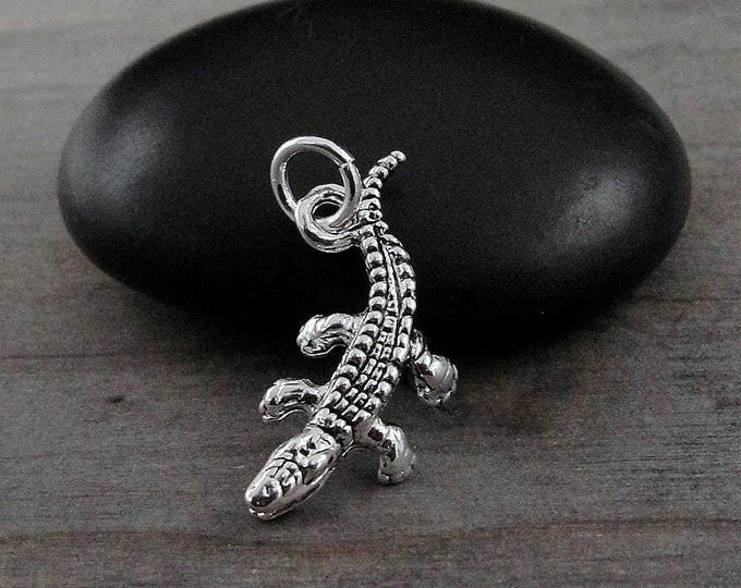 Alligator Charm, Silver Crocodile Charm for Necklace or Bracelet, Gator Charm, Reptile Charm, Lizard Charm, Alligator Necklace Charm
