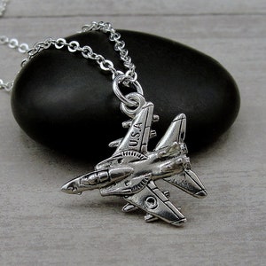 USA Fighter Jet Necklace, Silver Plated Fighter Jet Charm Necklace, Military Aircraft Charm, Airforce Fighter Plane Charm Necklace image 1