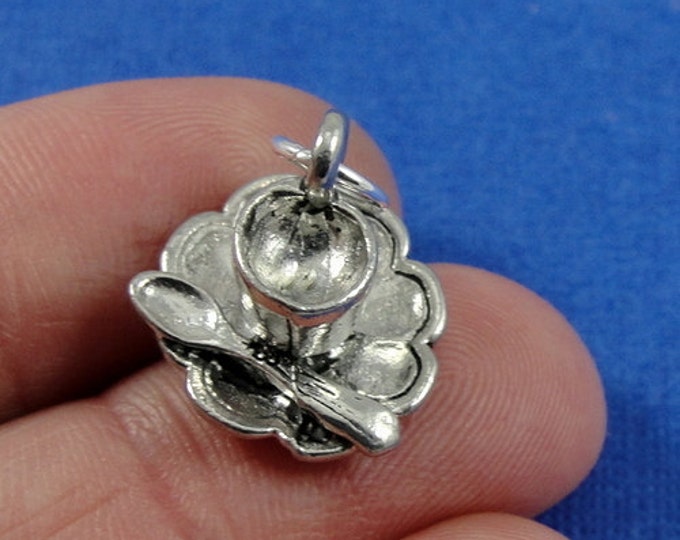 Cup and Saucer Charm - Silver Plated Cup and Saucer Tea Charm for Necklace or Bracelet