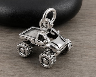 Monster Truck Charm, Silver Plated Monster Truck Pendant, Big Truck Charm, Race Truck Charm, Motocross Truck Charm, Monster Truck Gift