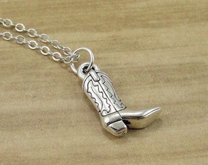 Cowboy Western Boot Necklace, Silver Cowboy Boot Charm on a Silver Cable Chain