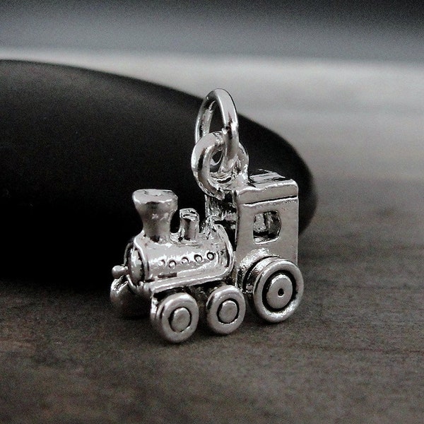 Train Charm, Silver Locomotive Charm for Necklace or Bracelet, Steam Engine Charm, 3D Train Pendant, Train Enthusiast Gift, Railroad Charm