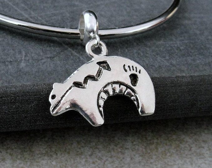 Heartline Bear European Charm, Silver Heartline Bear Dangle Charm, Zuni Bear Charm with Bail, Southwestern Bear Charm, Snake Bracelet Charm