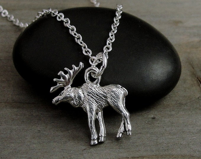 Moose Necklace, Silver Moose Charm, Moose Pendant, Elk Charm Necklace, Canadian Moose Jewelry, Reindeeer Charm Necklace, Moose Gift