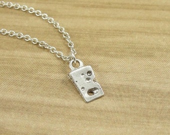 Swiss Cheese Necklace, Silver Plated Swiss Cheese Charm on a Silver Cable Chain