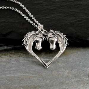 925 Sterling Silver Horse Heart Necklace, Horses in a Heart Charm Necklace, Horse Lover Necklace, Heart Shaped Horse Necklace, Horse Gift