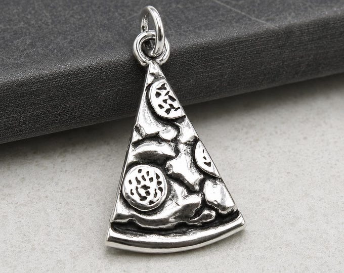 Pizza Charm, 925 Sterling Silver Pepperoni Pizza Charm, Pizza Necklace Pendant, Gift for Pizza Lover