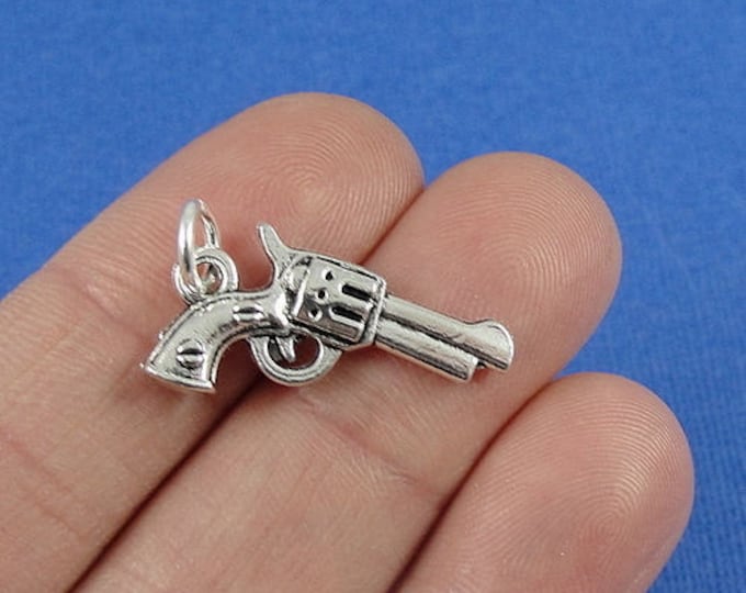 Pistol Charm - Silver Plated Pistol Revolver Charm for Necklace or Bracelet